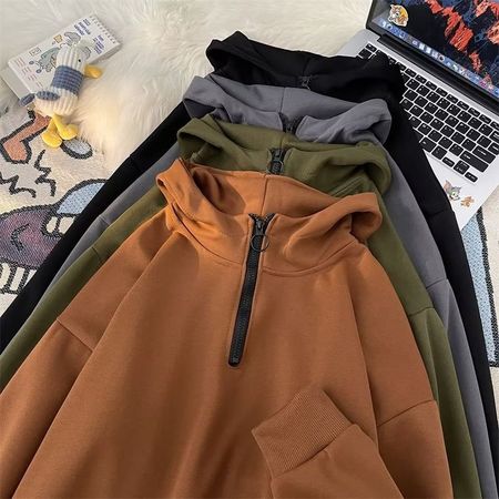 Half Zipper Hooded Fleece Sweatshirt Men's Pullover Versatile Sports Casual Jacket